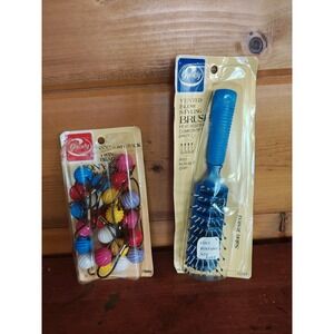 Vintage 70s Goody Twin Bead Ponytail Holders & Vented Blow‎ Styling Brush 1975